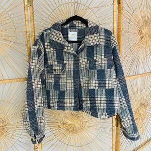 Gray and White Plaid Button-up Jacket